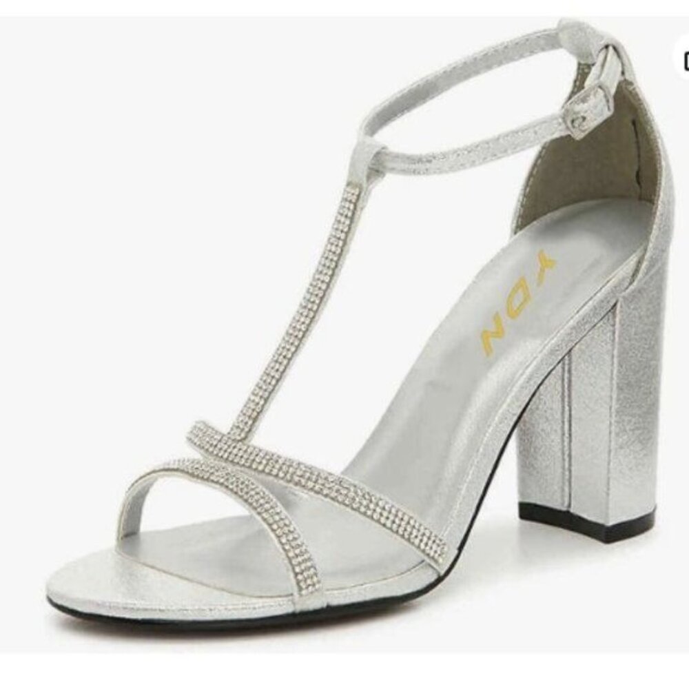 YDN Women Fashion T-Strap Open Toe Sandals Chunky High Heels Slingback Pumps